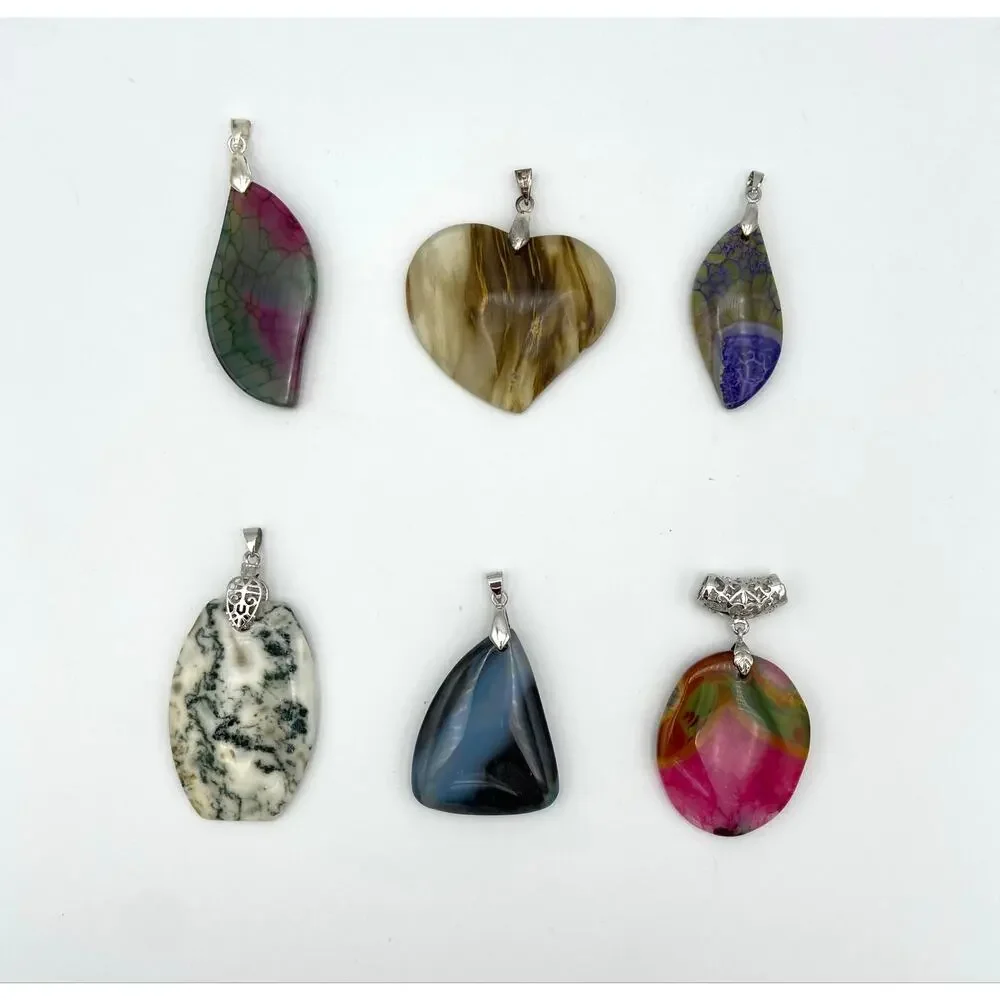 Destash Lot 18 Stone Pendants & Bails Jewelry Making Plus 1 Glass Pendant Lot #1